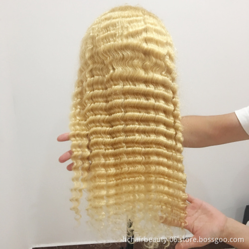 #613 Blonde Deep Wave Wigs  Remy Brazilian Human Hair Lace Frontal Wigs Pre Plucked Honey Blonde  Lace Wigs With Baby Hair